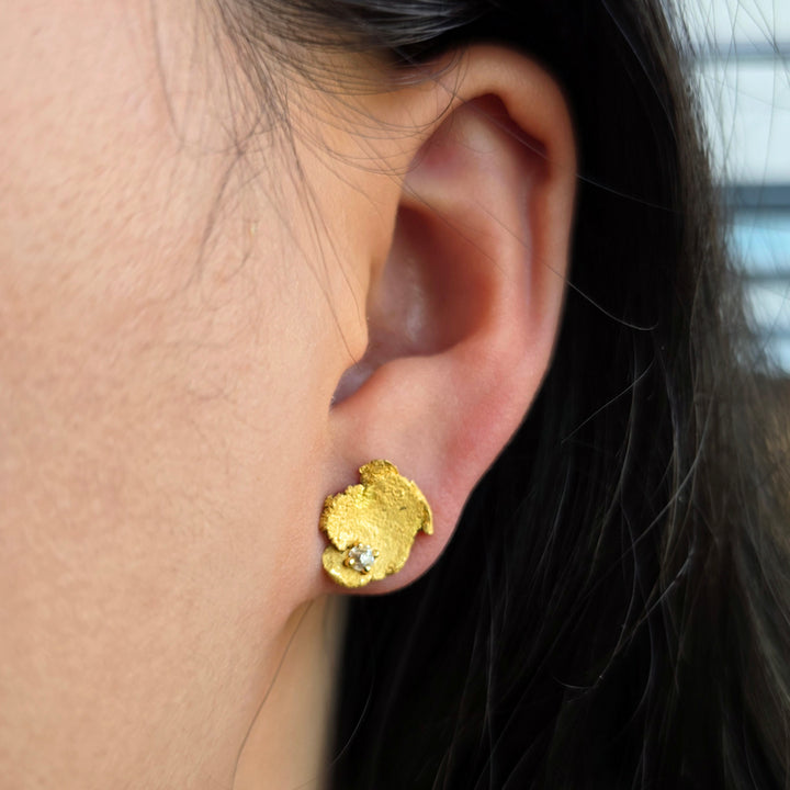 22K Gold Diamond Statement Stud Earrings - "Golden Pool"