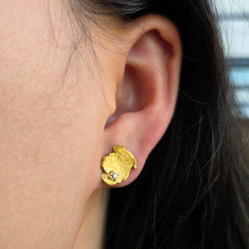 22K Gold Diamond Statement Stud Earrings - "Golden Pool"