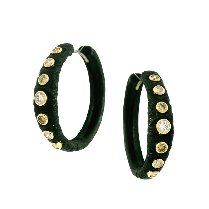 Oxidized Chrome and Diamond Hoops - "Pebble Bold"