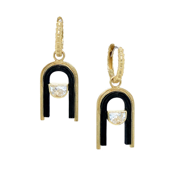 Oxidized Cobalt Chrome and Gold Diamond Earrings