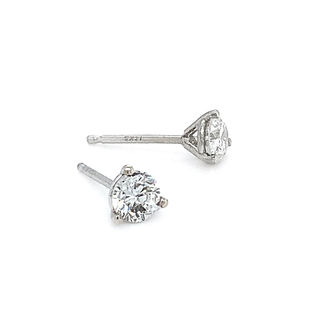 Natural Diamond Three-Prong Stud Earrings - 0.56ctw