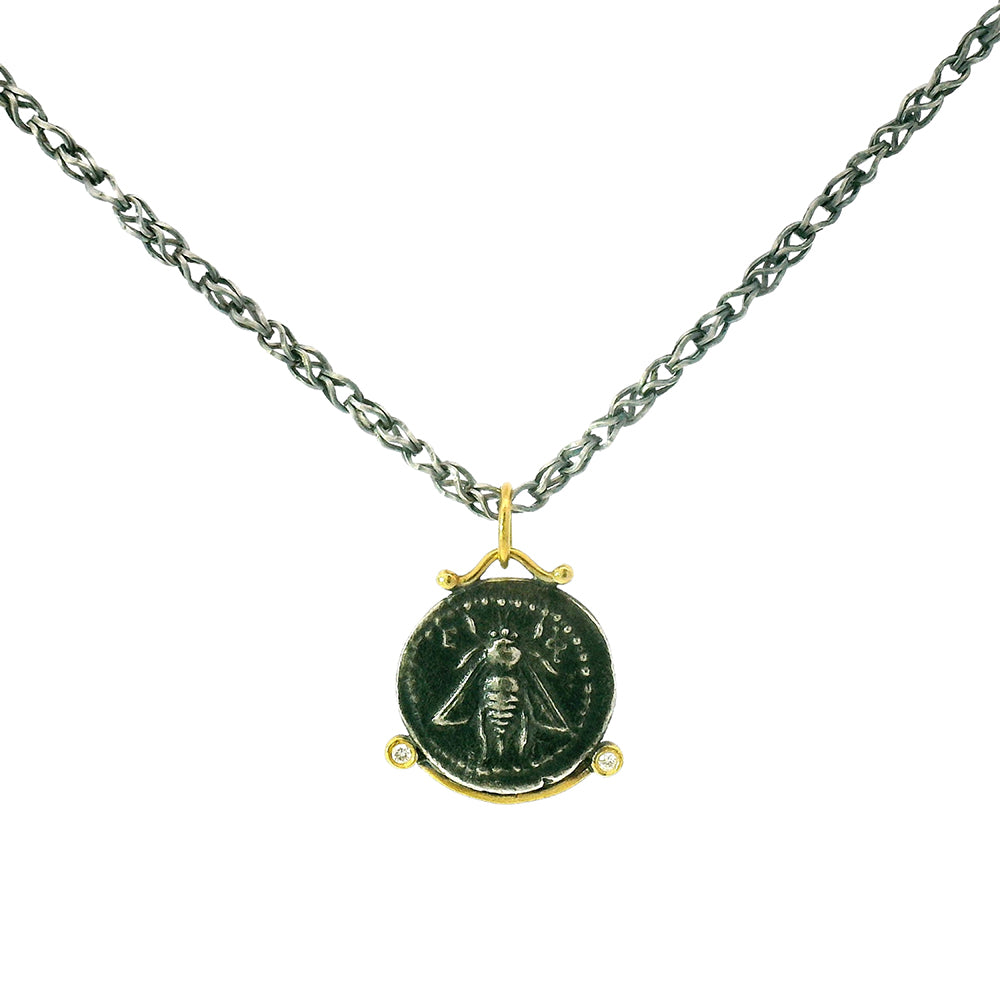 Sterling Silver, Yellow Gold & Diamond Coin Pendant - "Queen Bee"