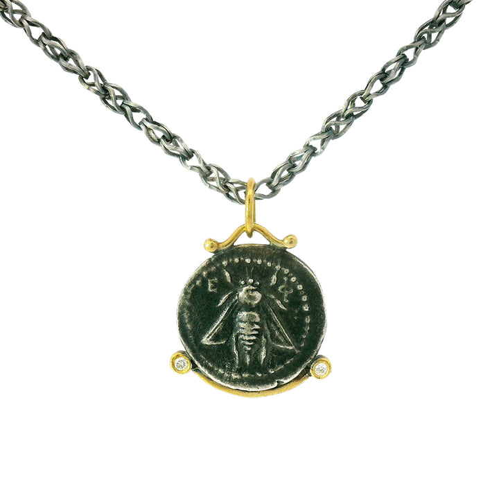 Sterling Silver, Yellow Gold & Diamond Coin Pendant - "Queen Bee"