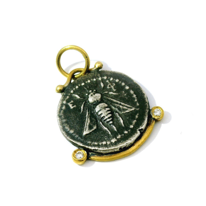Sterling Silver, Yellow Gold & Diamond Coin Pendant - "Queen Bee"