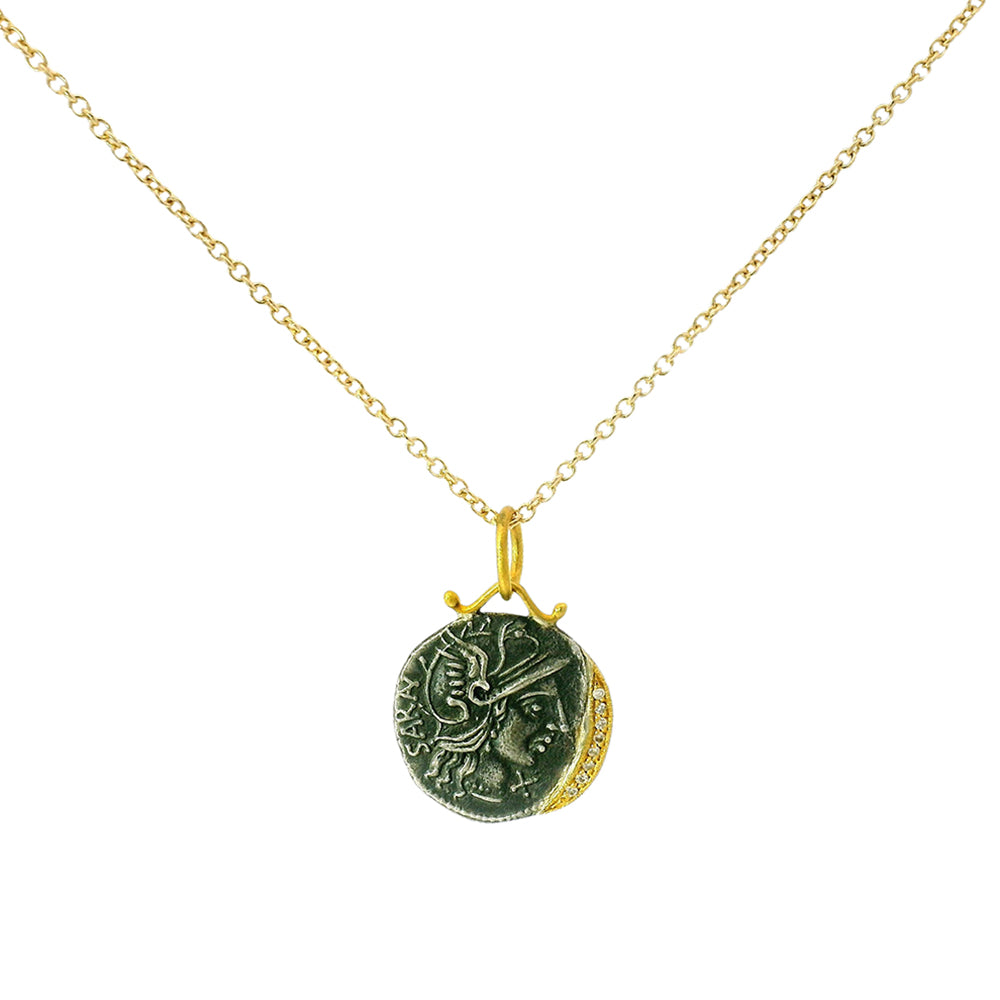 Sterling Silver, Yellow Gold & Diamond Coin Pendant - "Roman Soldier"