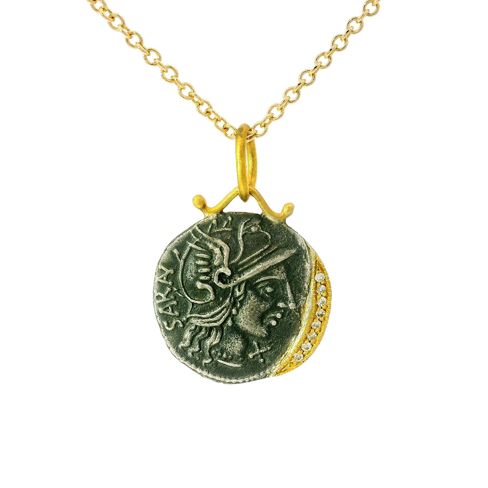 Sterling Silver, Yellow Gold & Diamond Coin Pendant - "Roman Soldier"