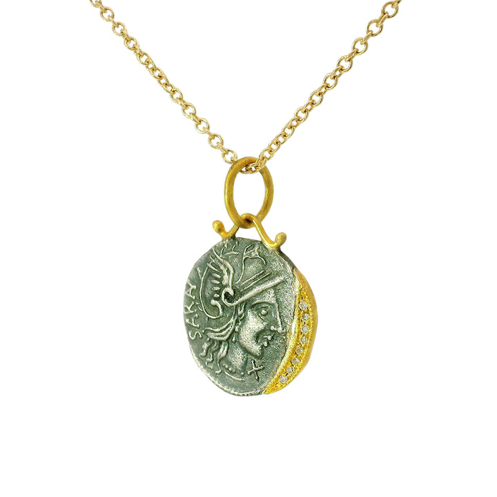 Sterling Silver, Yellow Gold & Diamond Coin Pendant - "Roman Soldier"