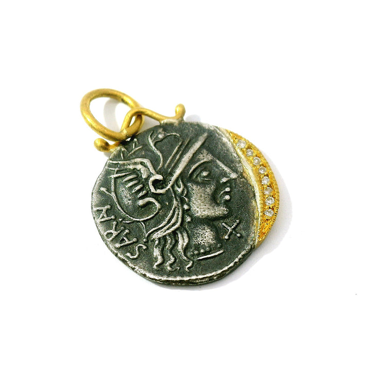 Sterling Silver, Yellow Gold & Diamond Coin Pendant - "Roman Soldier"
