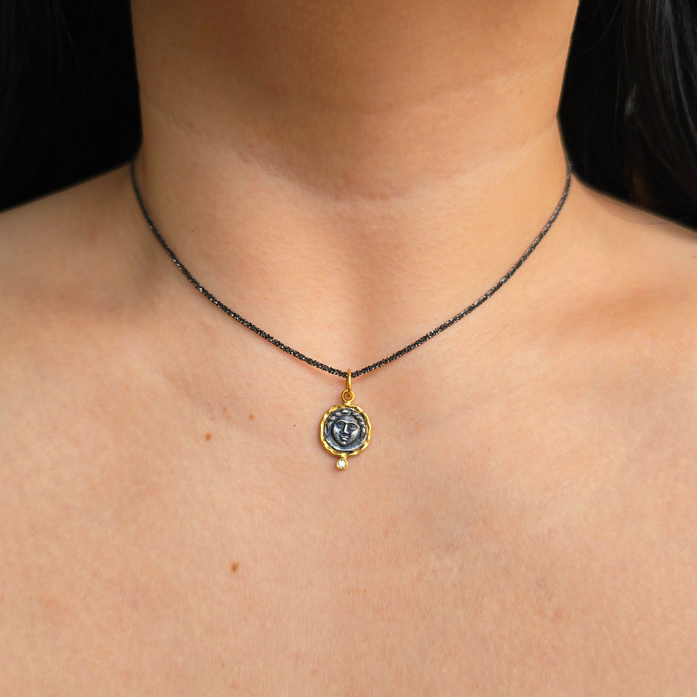 Diamond, Silver & Yellow Gold Pendant - "Helios: God of the Sun"