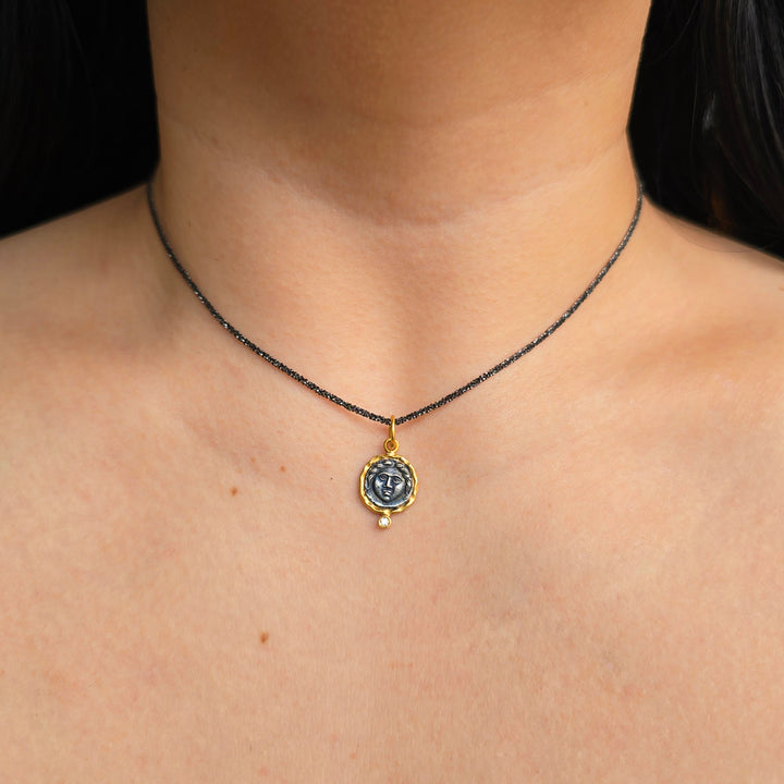 Diamond, Silver & Yellow Gold Pendant - "Helios: God of the Sun"