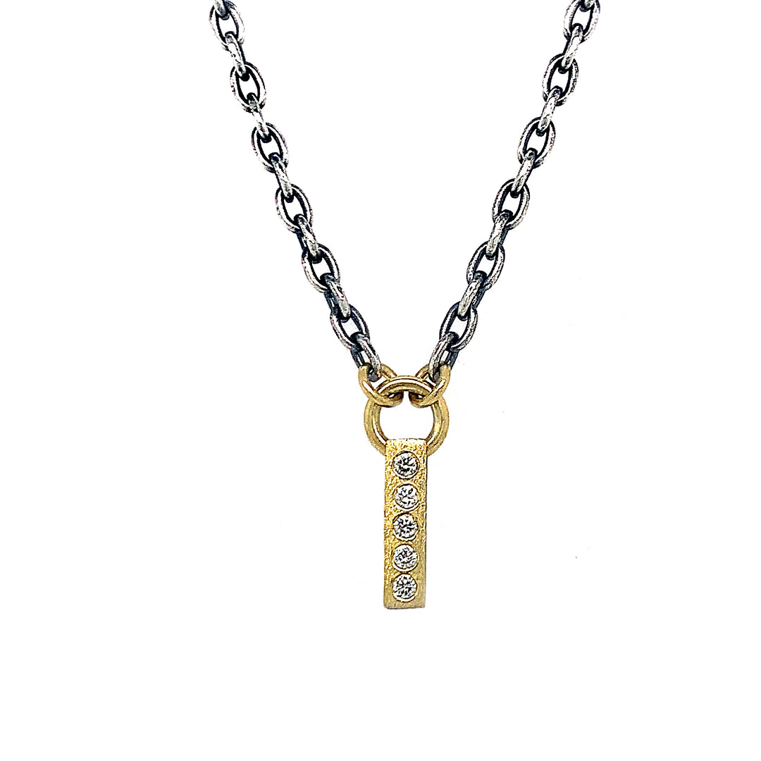 Sterling Silver & Gold Diamond Bar Necklace - "XSM Adam"