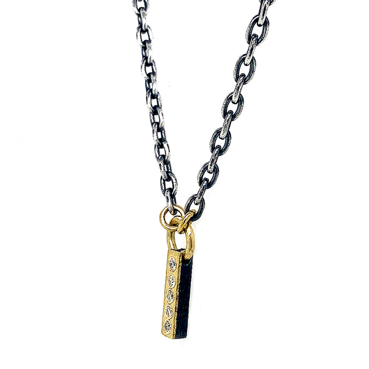 Sterling Silver & Gold Diamond Bar Necklace - "XSM Adam"