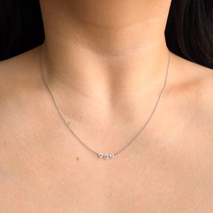 Three Stone Petite Diamond Necklace - "Trinity"