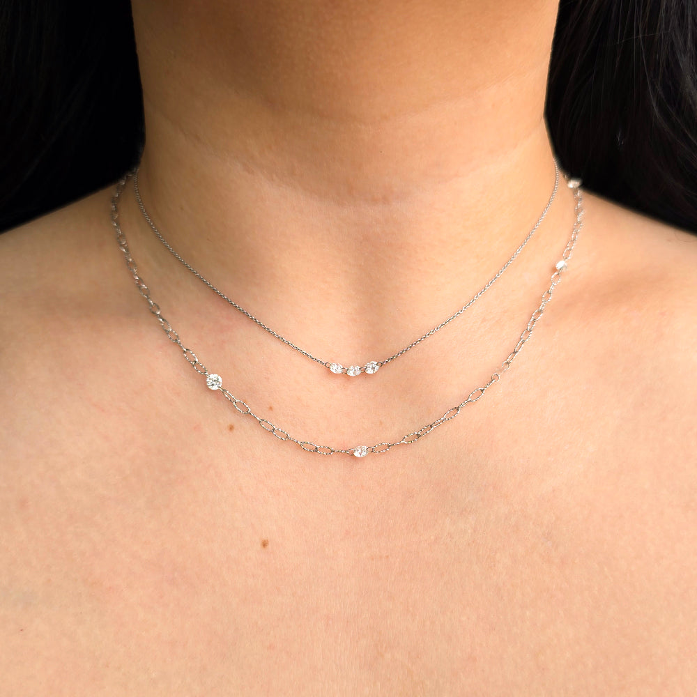 Three Stone Petite Diamond Necklace - "Trinity"