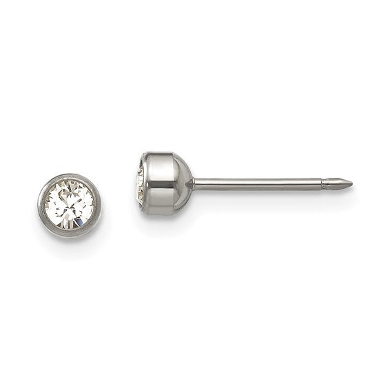"Big White Bezel" Piercing Studs with 4mm White Crystals in Titanium