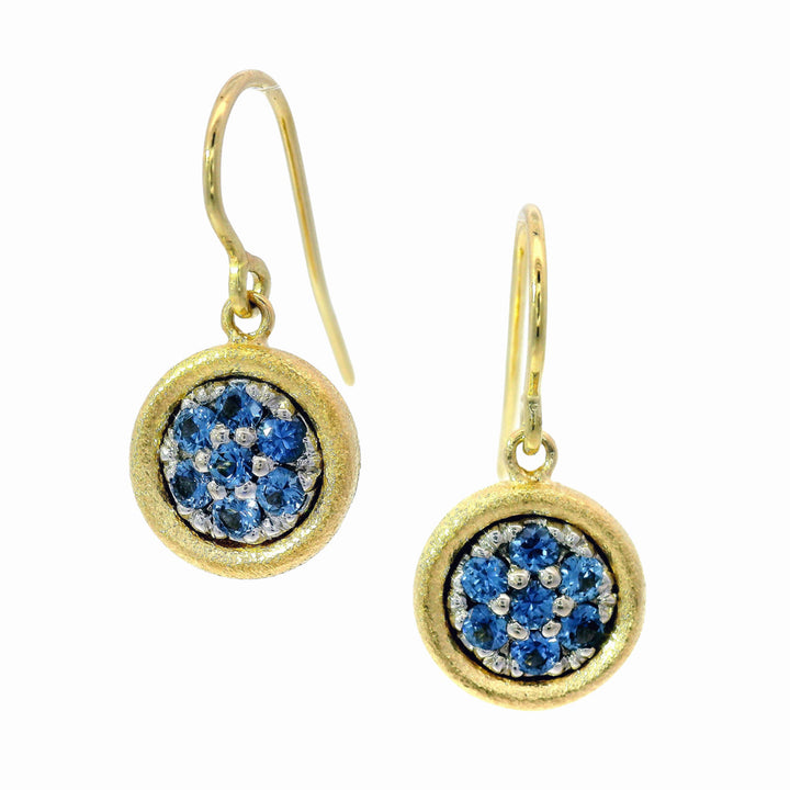Yogo Sapphire & Two-Tone Gold Drop Earrings - "Mosaic"