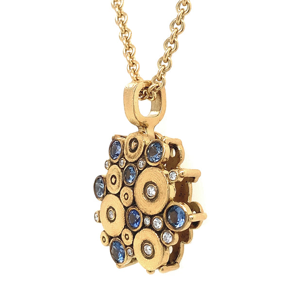 Yogo Sapphire & Diamond Cluster Pendant - "Ocean"