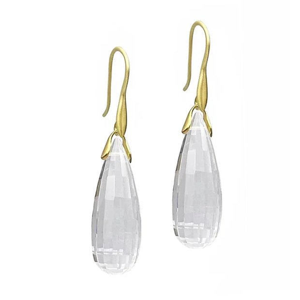 One-of-a-Kind Checkerboard Rock Crystal Briolette Trapeze Earrings