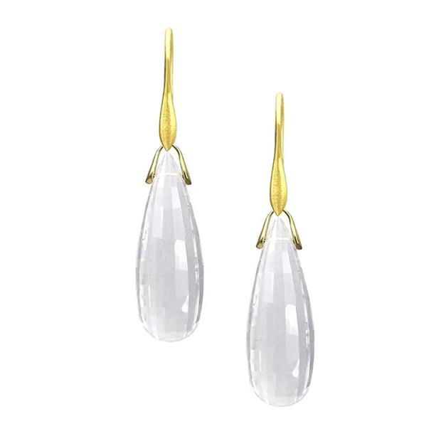 One-of-a-Kind Checkerboard Rock Crystal Briolette Trapeze Earrings