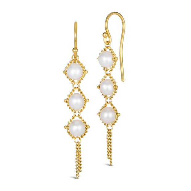 Freshwater Pearl & Gold Textile Drop Earrings