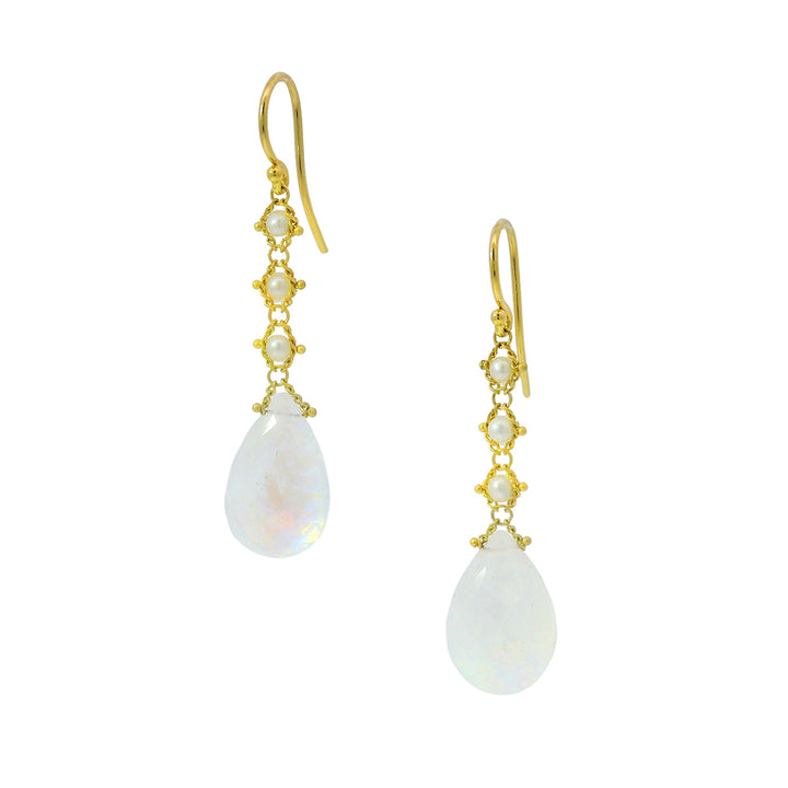 Moonstone & Freshwater Pearl Drop Earrings - "Lucía"