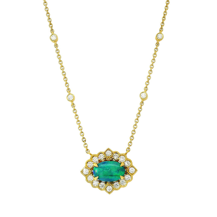 Black Opal & Diamond Necklace - "Sky Queen"