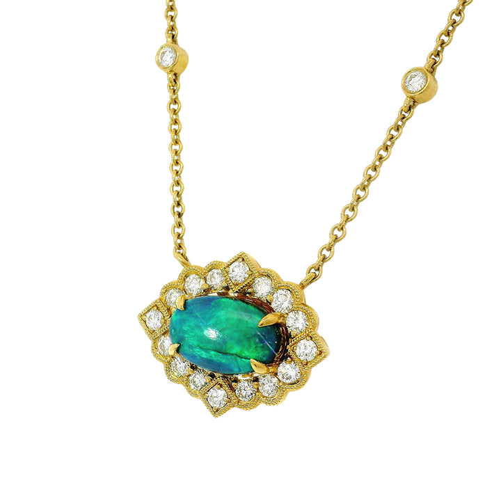 Black Opal & Diamond Necklace - "Sky Queen"