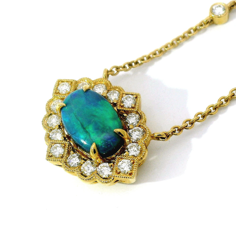Black Opal & Diamond Necklace - "Sky Queen"