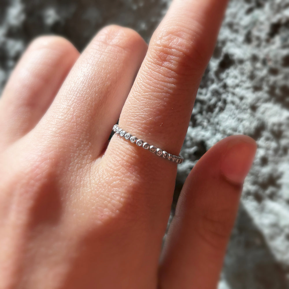 White Gold & Diamond Beaded Eternity Band - "Dainty Bubbles"