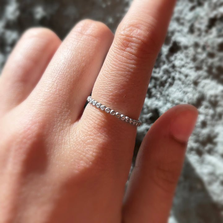 White Gold & Diamond Beaded Eternity Band - "Dainty Bubbles"