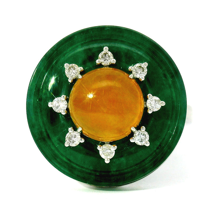Orange & Green Jade Circle Ring - "Empress's Jewel"