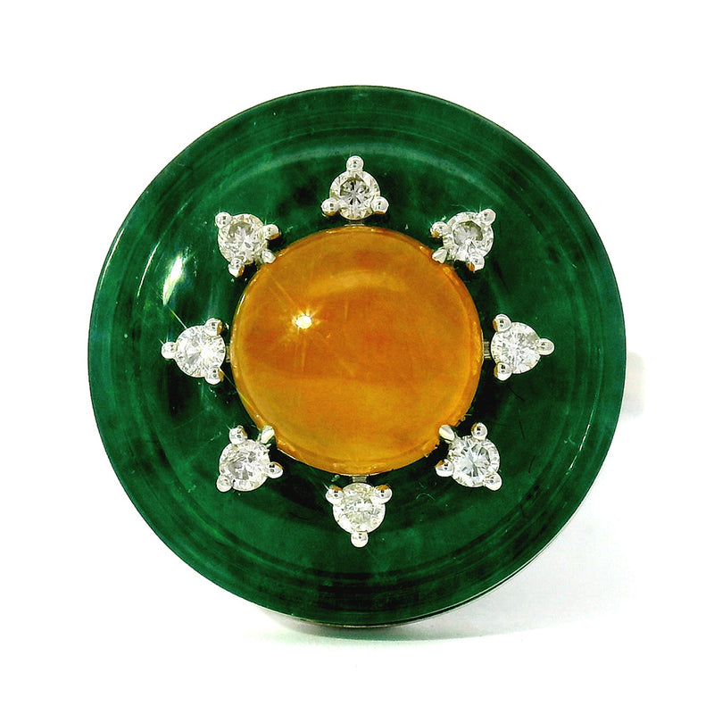 Orange & Green Jade Circle Ring - "Empress's Jewel"