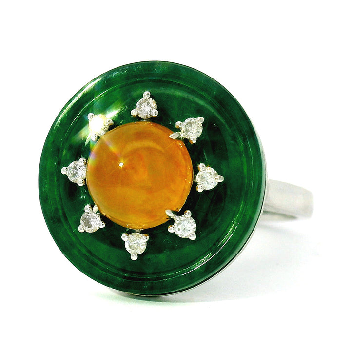 Orange & Green Jade Circle Ring - "Empress's Jewel"