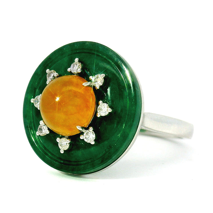 Orange & Green Jade Circle Ring - "Empress's Jewel"