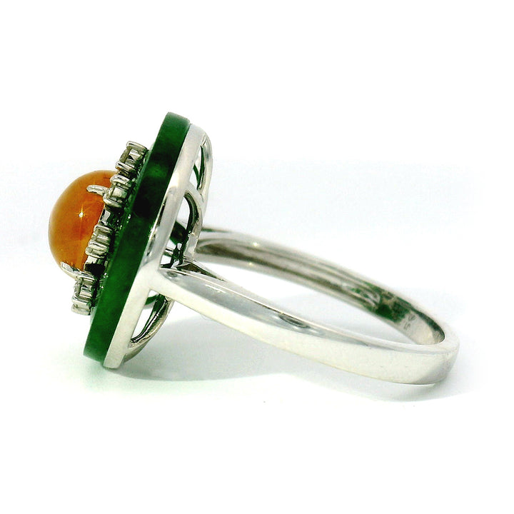 Orange & Green Jade Circle Ring - "Empress's Jewel"