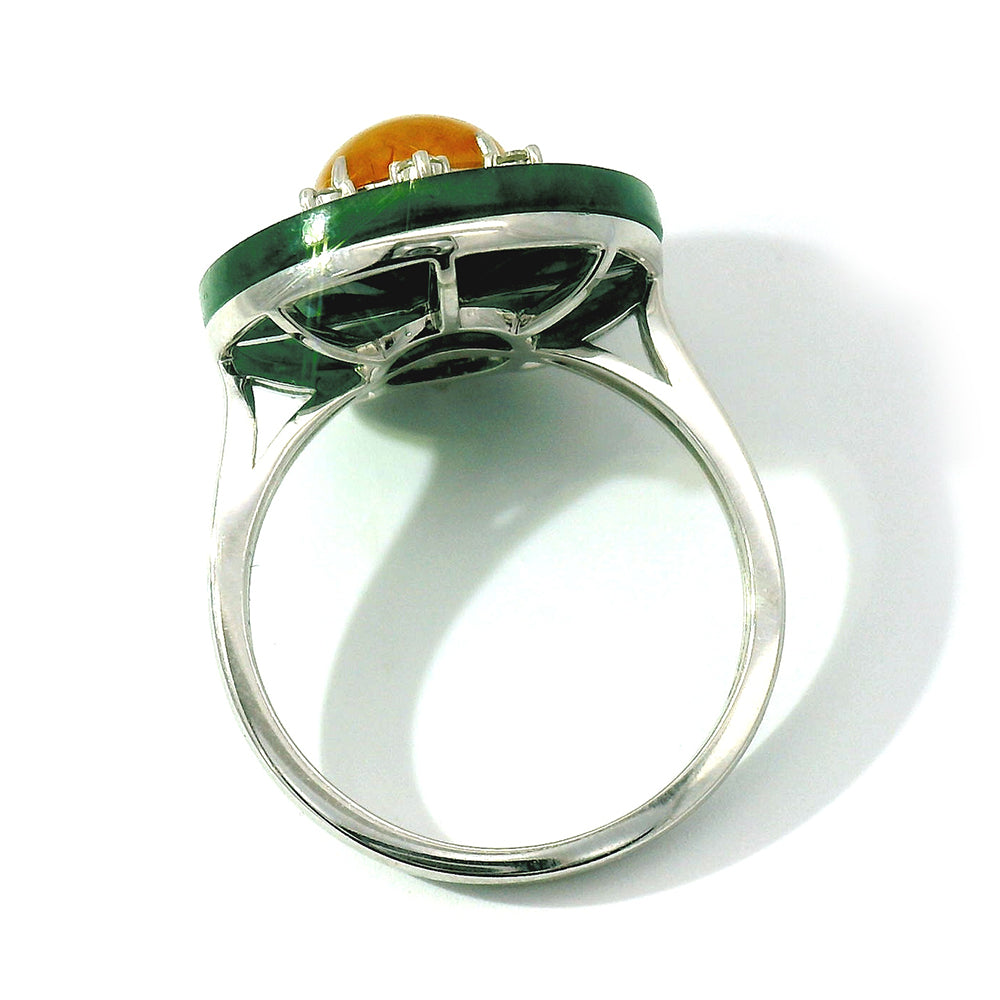 Orange & Green Jade Circle Ring - "Empress's Jewel"