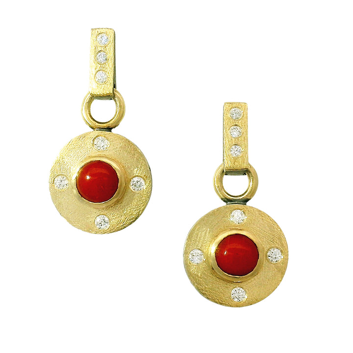 Red Coral & Diamond Drop Earrings - "Coral Porto"
