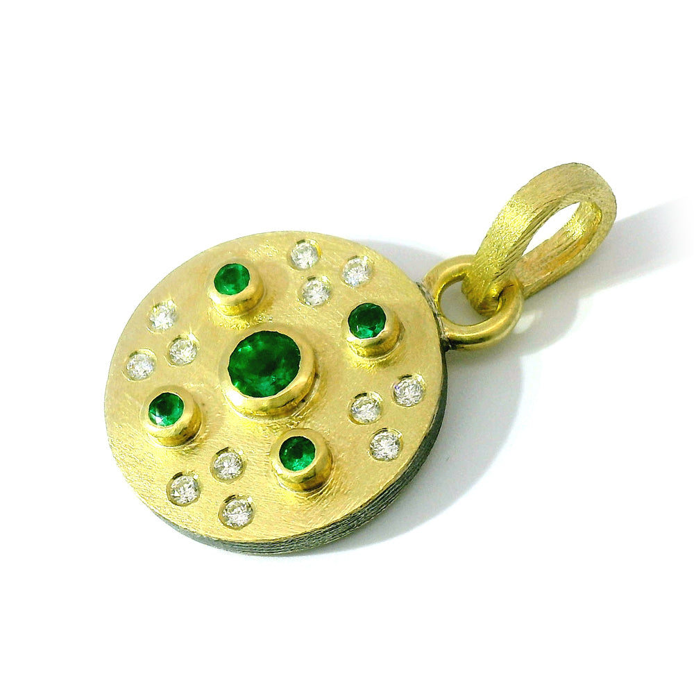 Sterling Silver & Gold Pendant with Emeralds - "Junia Lux"