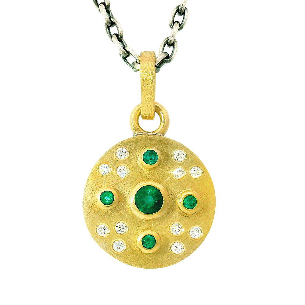 Sterling Silver & Gold Pendant with Emeralds - "Junia Lux"