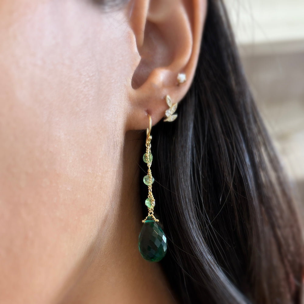 Green Quartz & Tsavorite Drop Earrings - "Ancient Forest"
