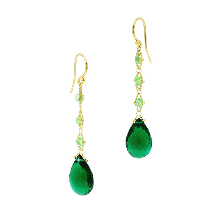 Green Quartz & Tsavorite Drop Earrings - "Ancient Forest"