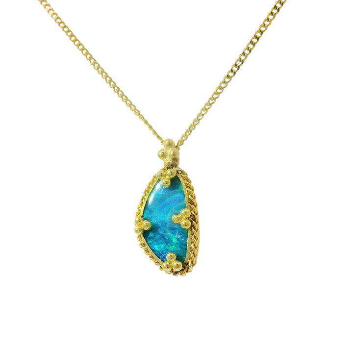 Australian Opal Doublet & Yellow Gold Necklace - "Kailani"