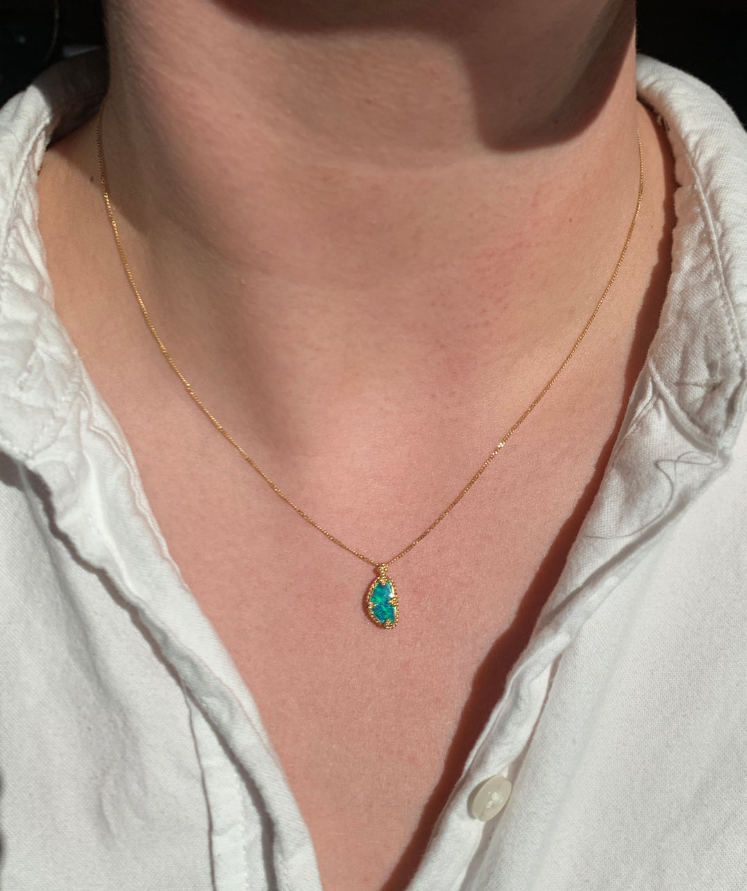 Australian Opal Doublet & Yellow Gold Necklace - "Kailani"
