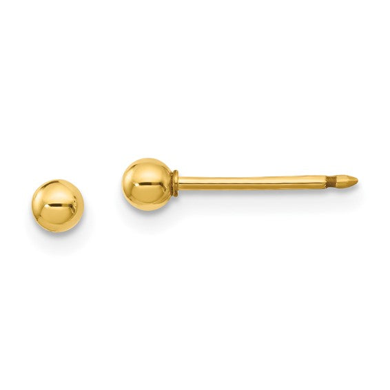 "Gold Ball" 3mm 14K Yellow Gold Ball Piercing Studs