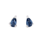 Pear-Shaped Yogo Sapphire White Gold Stud Earrings - "Ice Point"