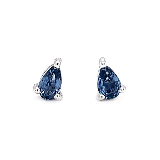 Pear-Shaped Yogo Sapphire White Gold Stud Earrings - "Ice Point"