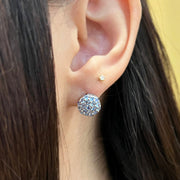 Yogo Sapphire Cluster & White Gold Stud Earrings - "Snowball"