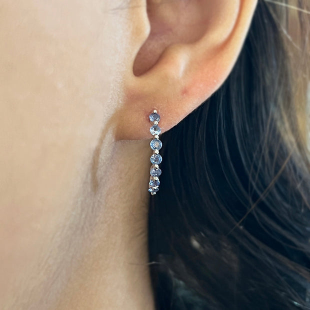 Yogo Sapphire & White Gold Half Hoop Earrings - "Yogo Delight"