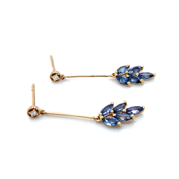 Yogo Sapphire & Diamond Yellow Gold Earrings - "Leaf Clusters"