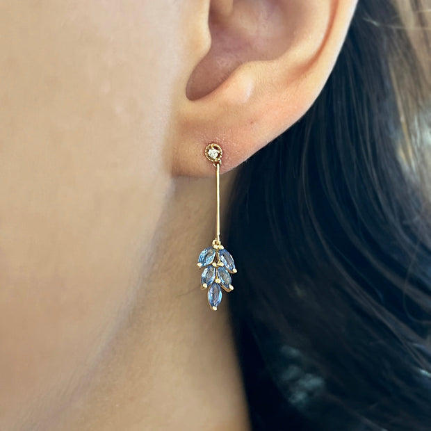 Yogo Sapphire & Diamond Yellow Gold Earrings - "Leaf Clusters"